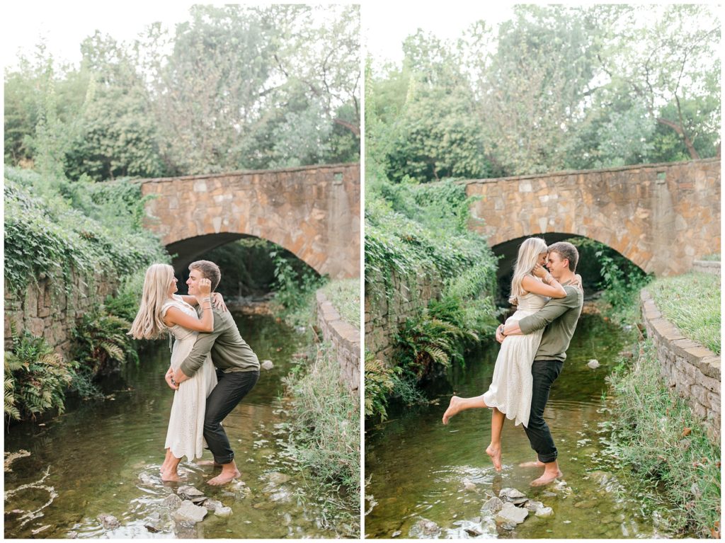 Couple playing in creek bed