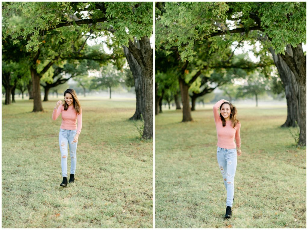 Girl walking through park