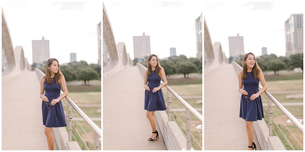 girl on Trinity Park bridge in downtown Fort Worth senior session