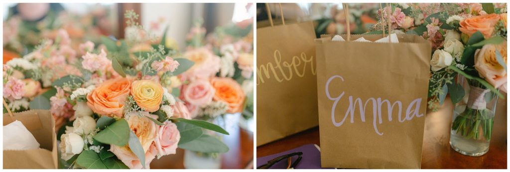 Bridesmaid gift bags and roses