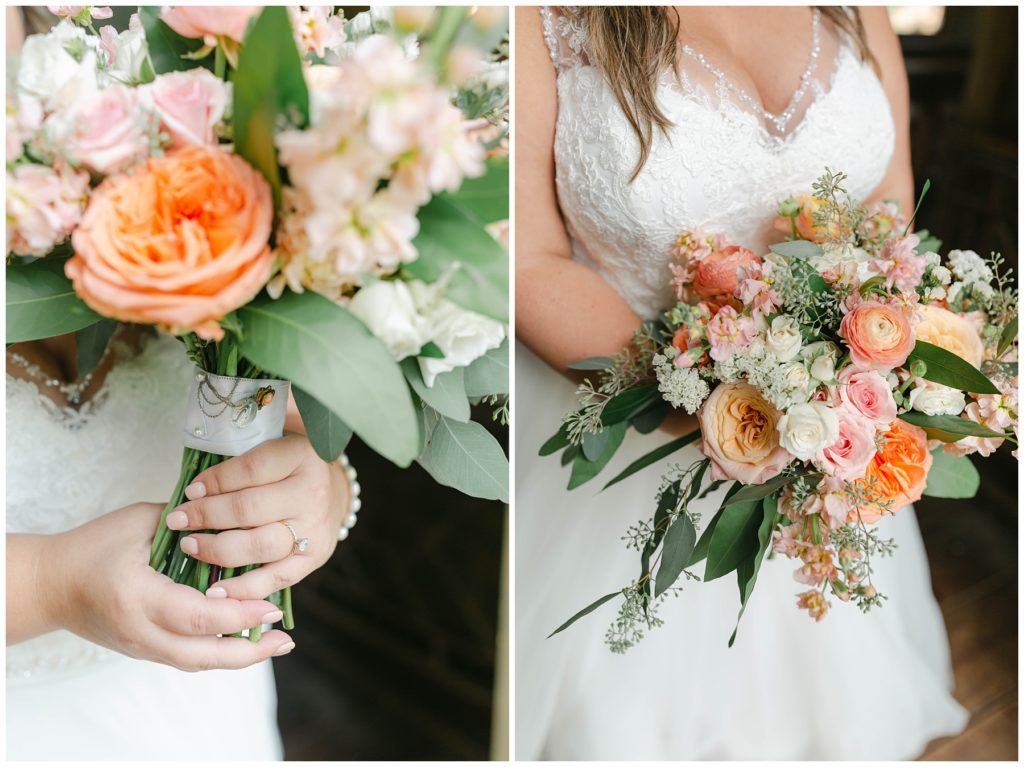 Bride holding rose bridal bouquet