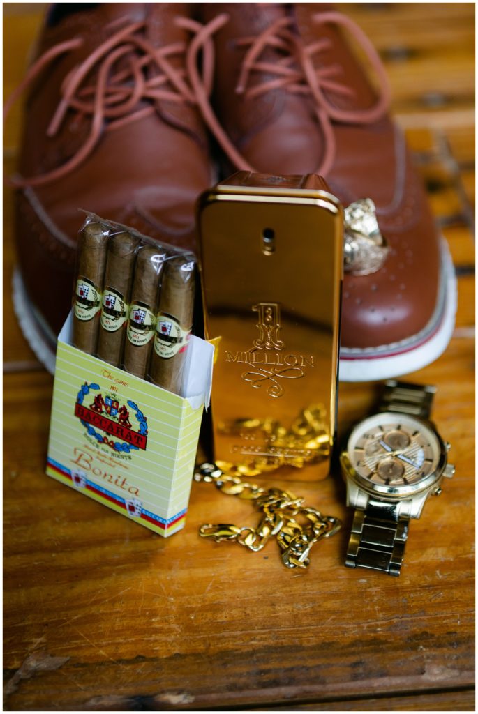 Groom watch, shoes, cigars