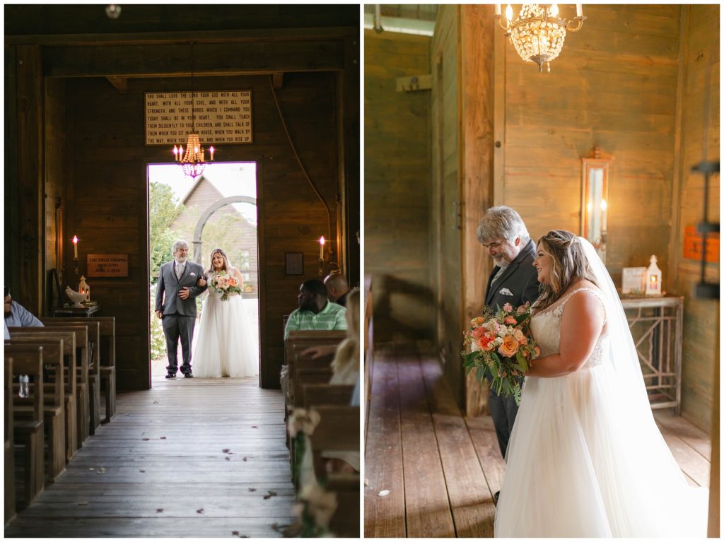 Bride walking down isle with father at The Kelly Chapel