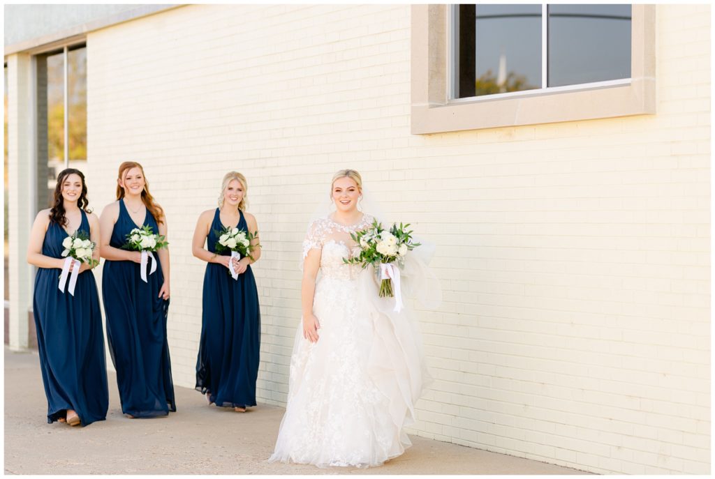 Bride and bridesmaids walking