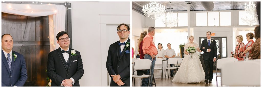 Groom sees bride for first time walking down aisle in Hugos on the square wedding
