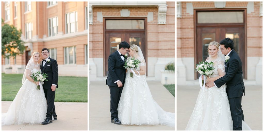 Bride and groom embracing