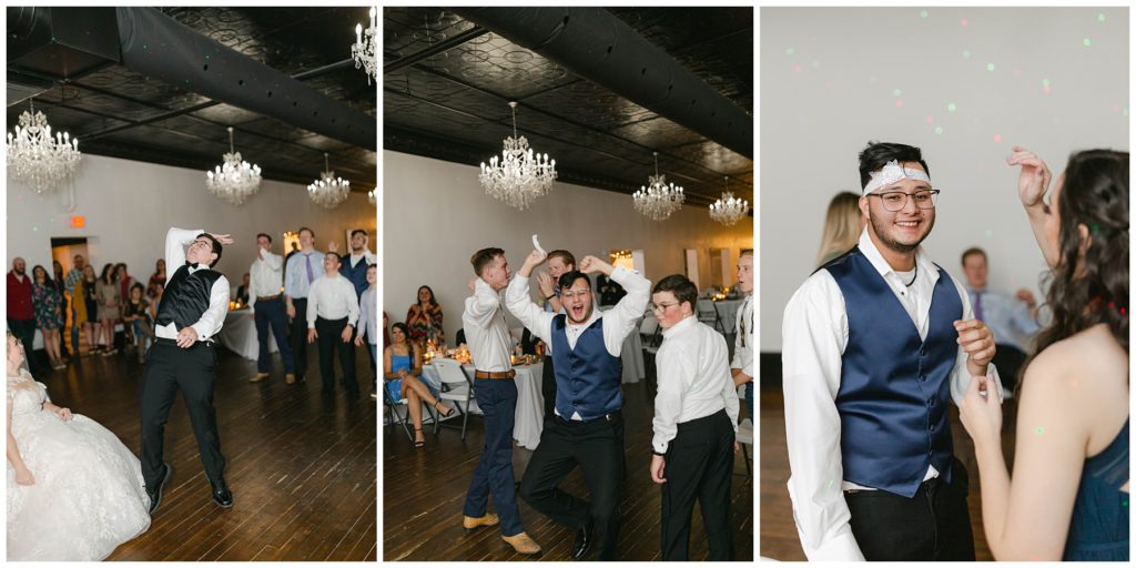 garter toss at Hugos on the Square wedding