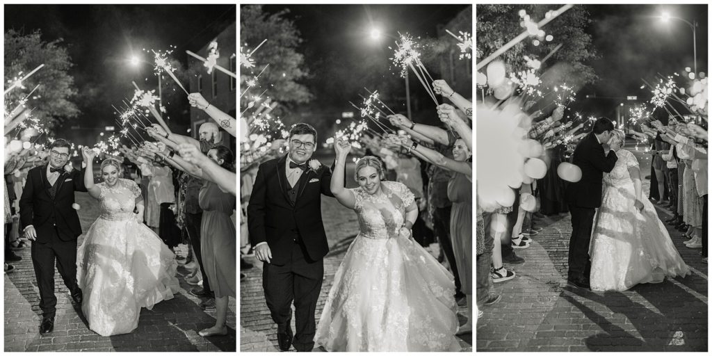 Bride and groom sparkler exit