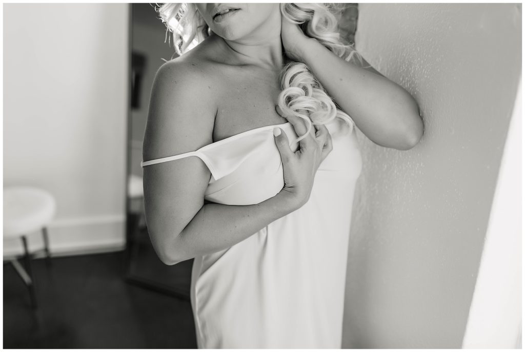 black and white fierce boudoir pose