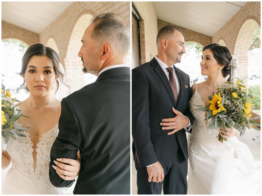 Bride with father before walking down aisle