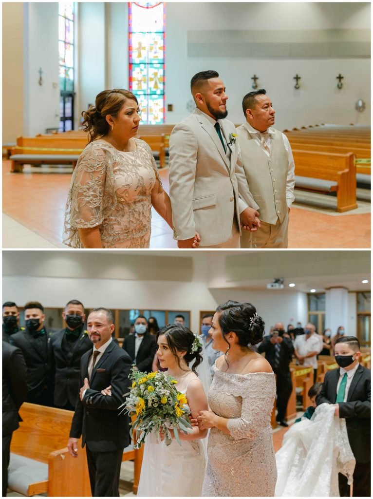 Groom sees bride walking down aisle for first time