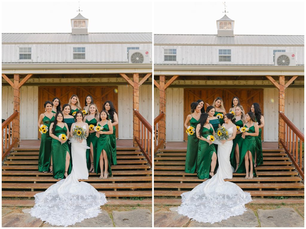 Bride and bridesmaids in Big White Barn wedding
