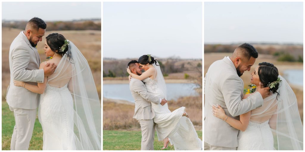 Groom lifting bride in Big White Barn wedding