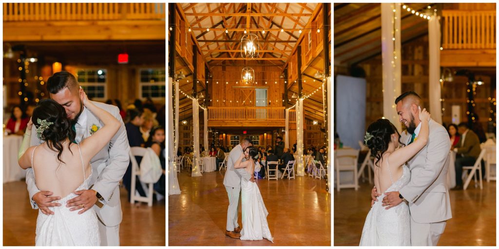 Bride and groom first dance at Big White Barn wedding