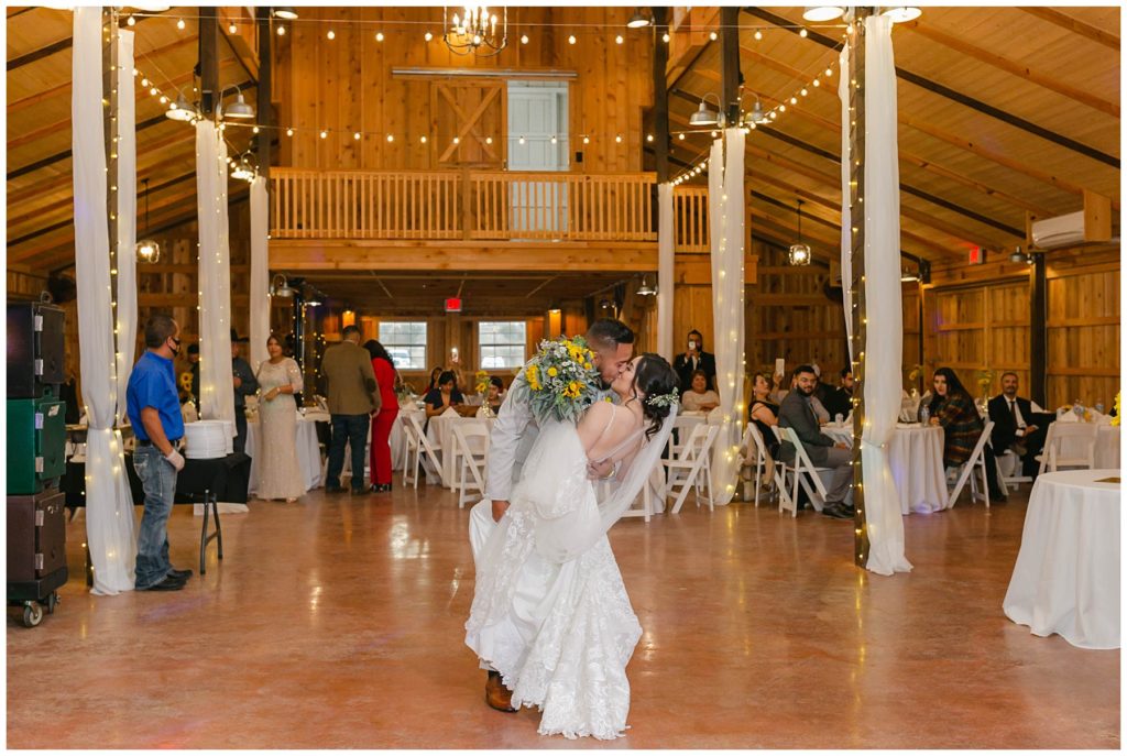 Bride and groom dance at The Big White Barn wedding