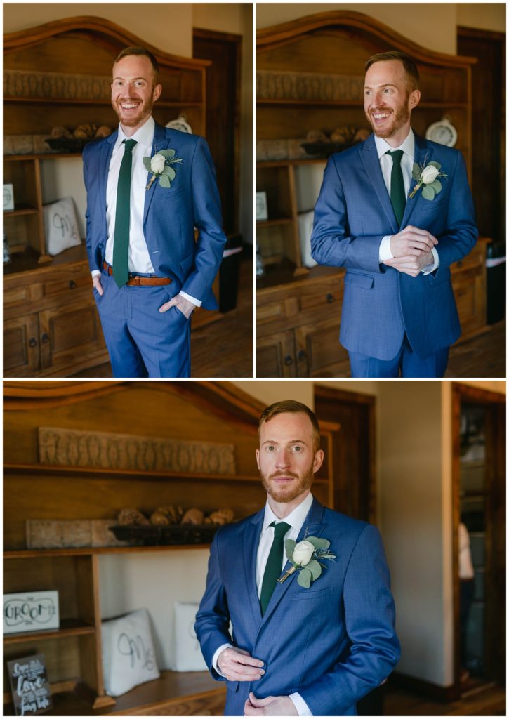 Groom getting ready in blue suit