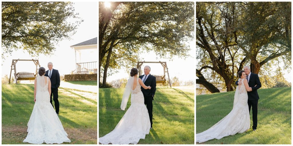 bride and father of the bride first look