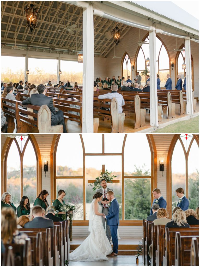 bride and groom at alter at the brooks at Weatherford wedding