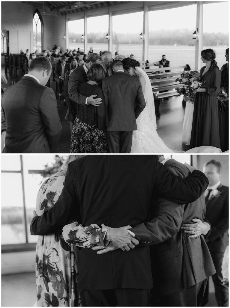 bw bride and groom being prayed over