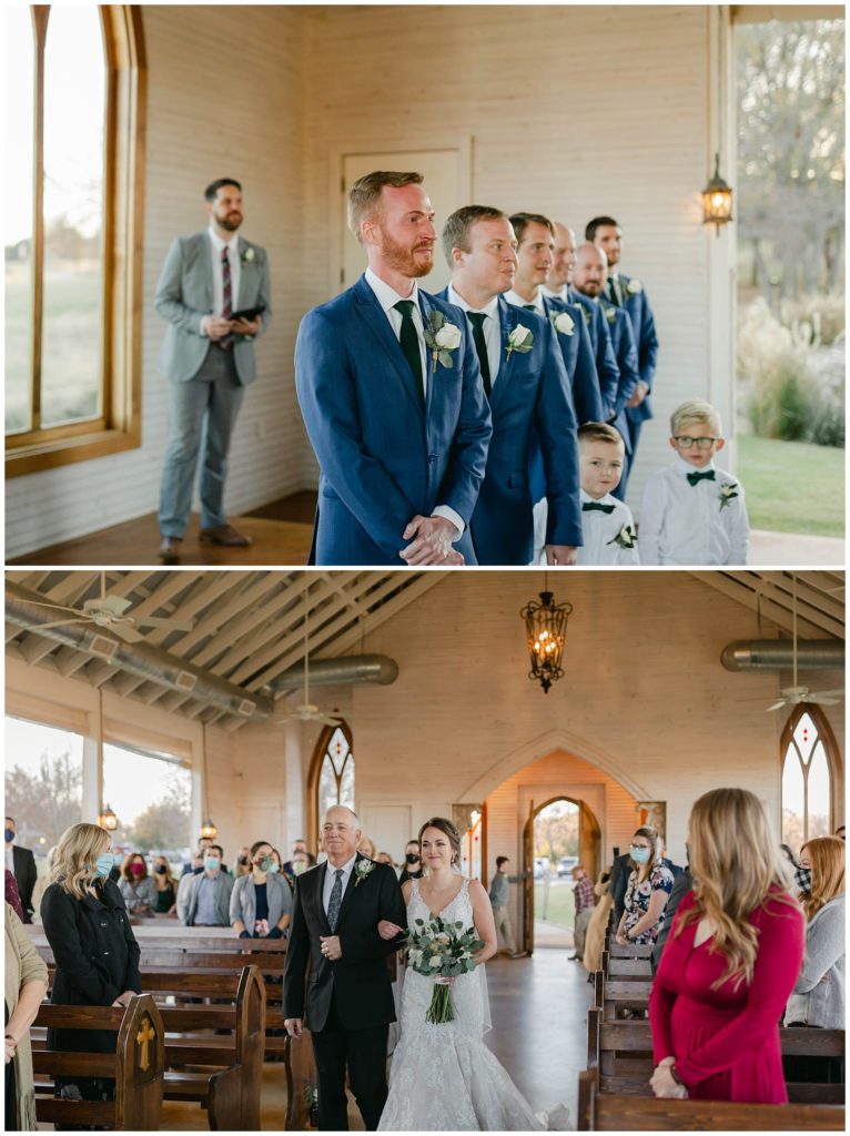 groom sees bride walking down aisle