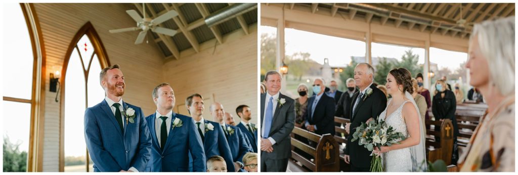 groom sees bride walking down aisle