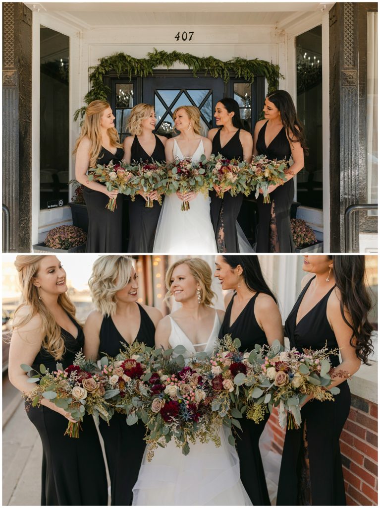 Bride and bridesmaids in black