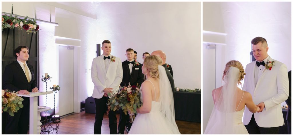 groom sees bride walking down aisle