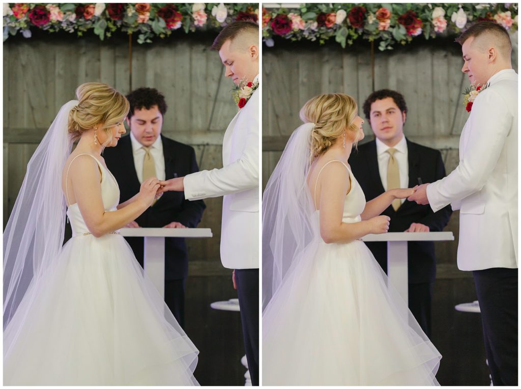 bride and groom say vows at Hugo's on the Square wedding