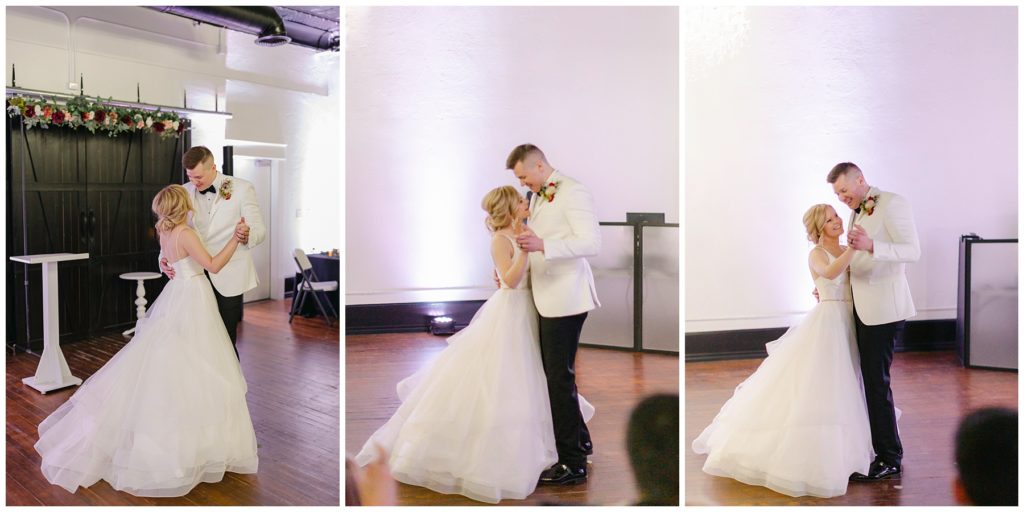 Bride and groom first dance at Hugo's on the Square