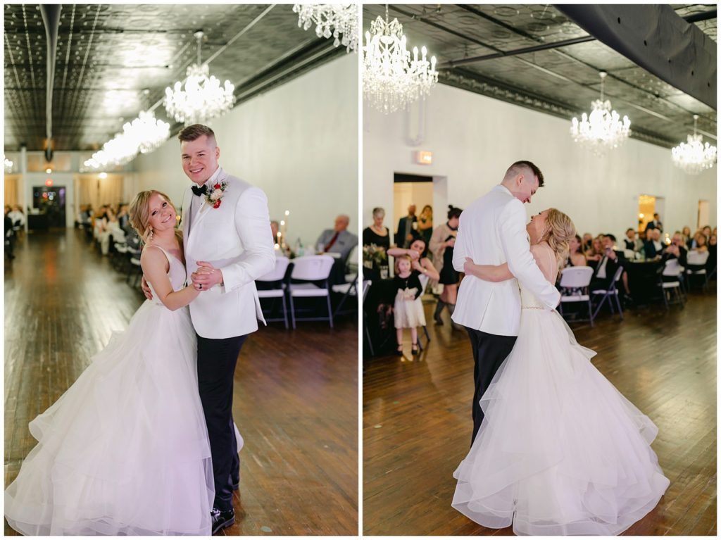 Bride and groom first dance at Hugo's on the Square