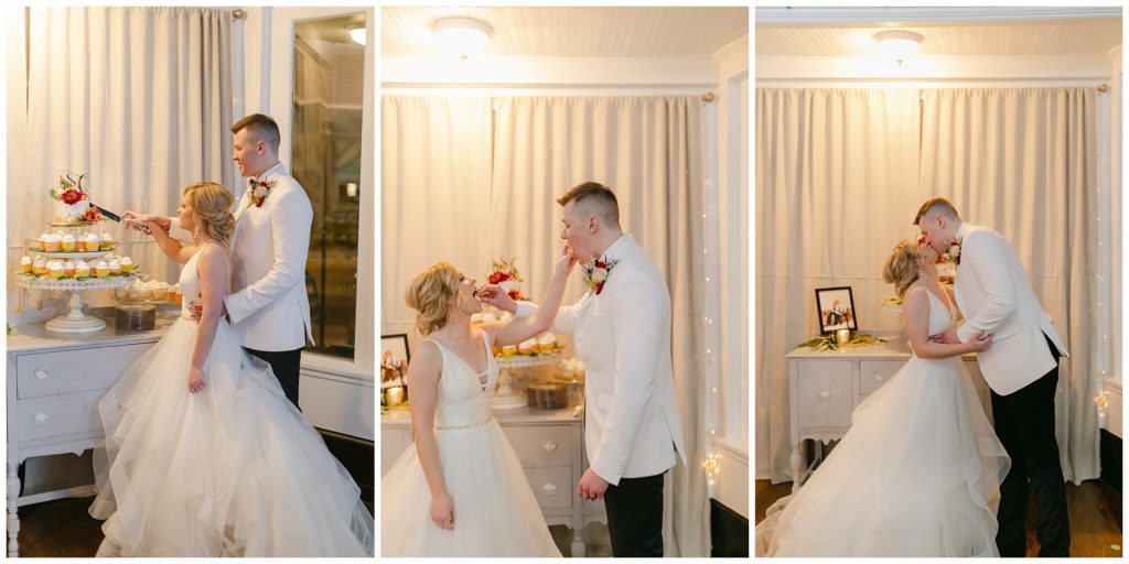 bride and groom wedding cake cutting