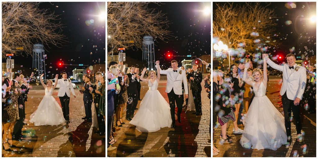 sparkler glow stick grand exit at Hugo's on the Square wedding