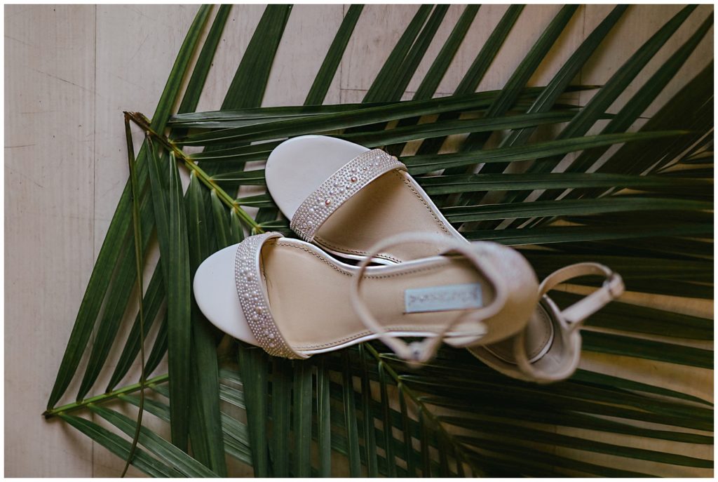 wedding heels on palm trees