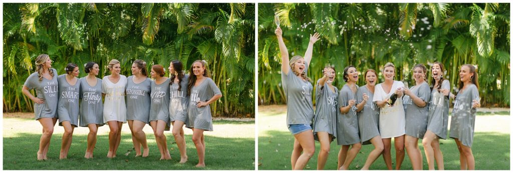 bride and bridesmaids popping champagne