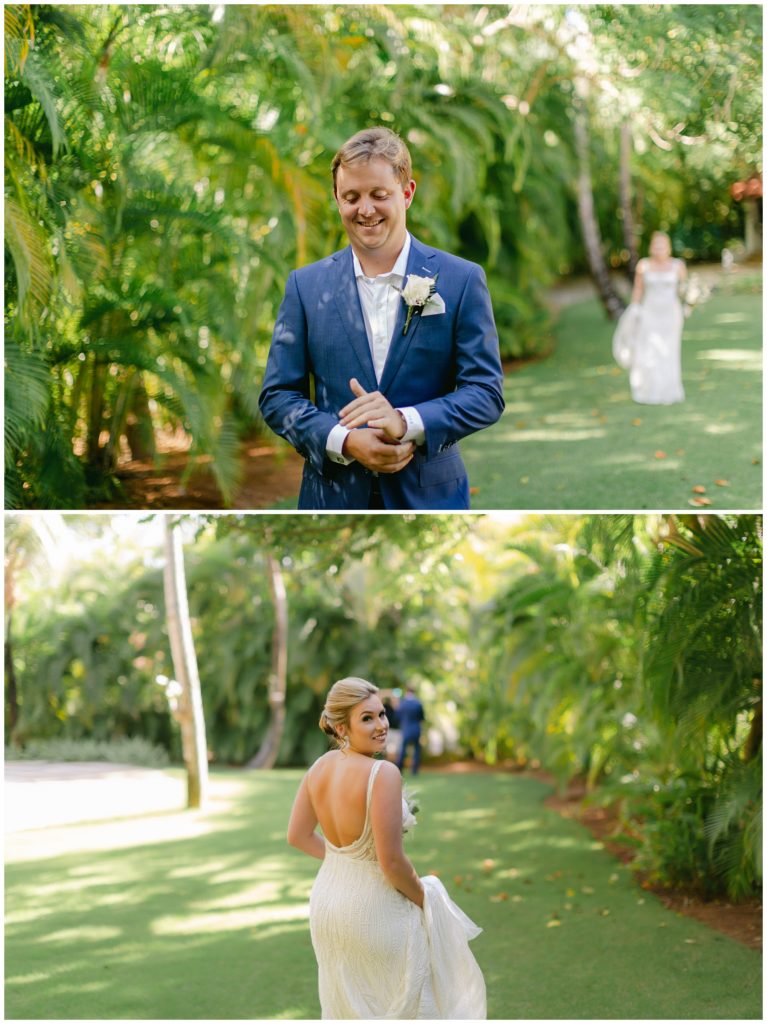 Bride walking up to groom for first look