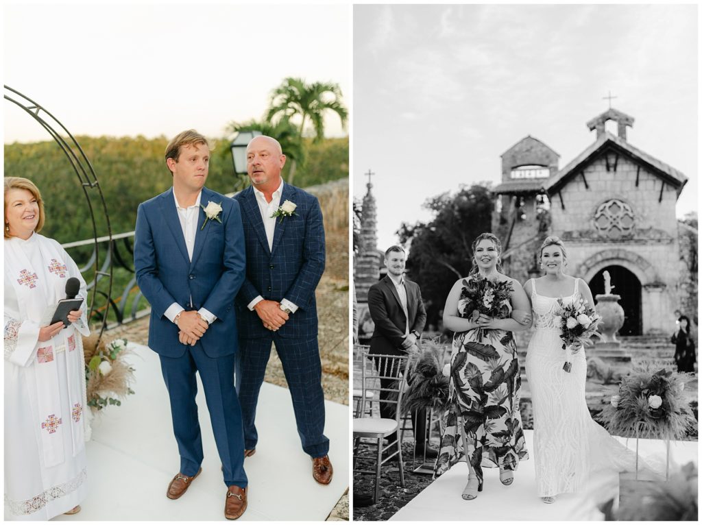 Groom sees bride walking down aisle in Dominican republic wedding