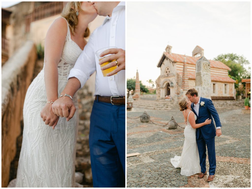 Bride and groom kissing at St. Stanislaus Church Casa de Campo wedding