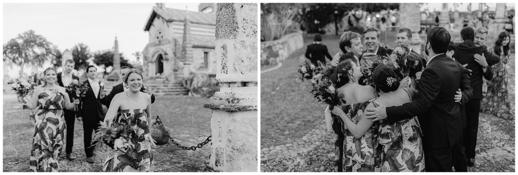 BW wedding party hugging couple