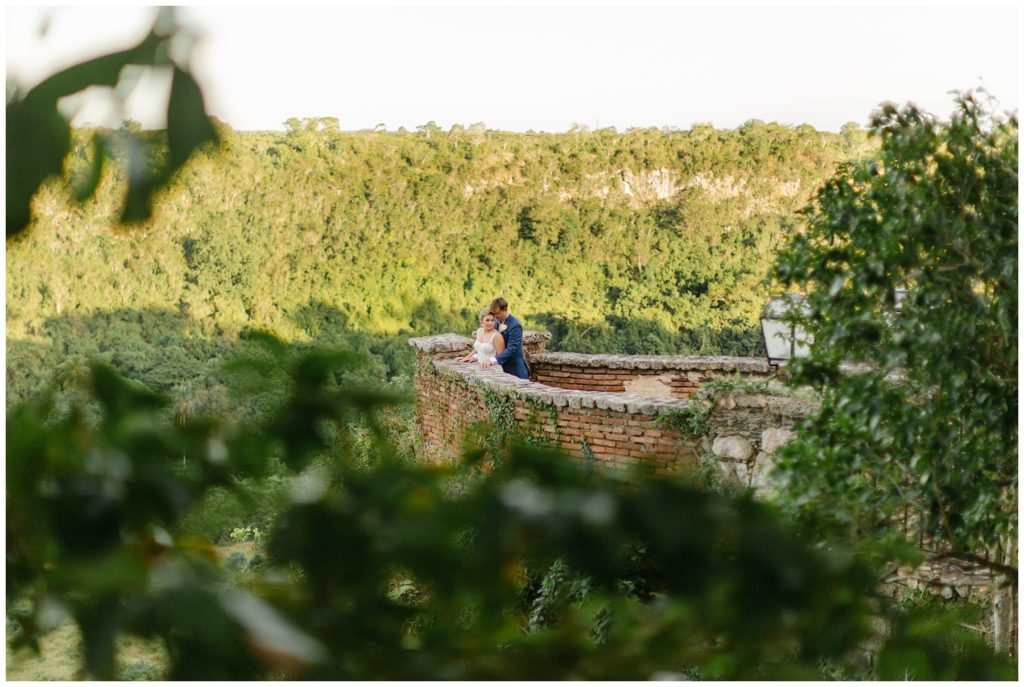 Bride and groom embracing in Atlos de Chavon Dominican Republic wedding