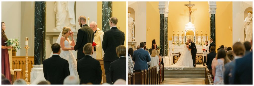 bride and groom standing at alter in South Carolina catholic wedding