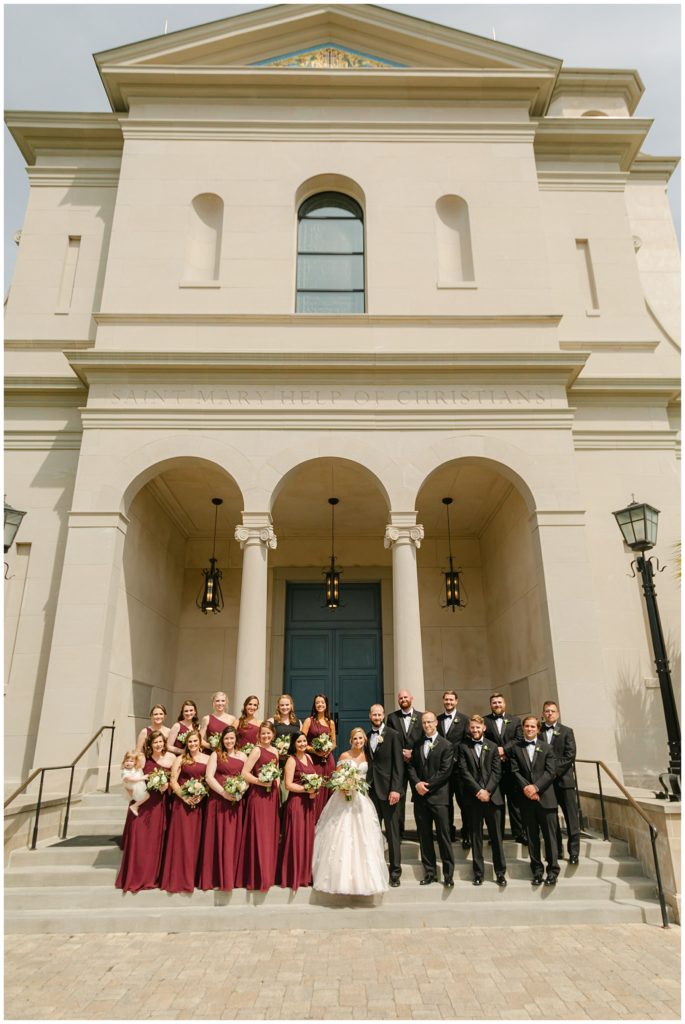 wedding party outside of wedding chapel South Carolina Catholic Wedding