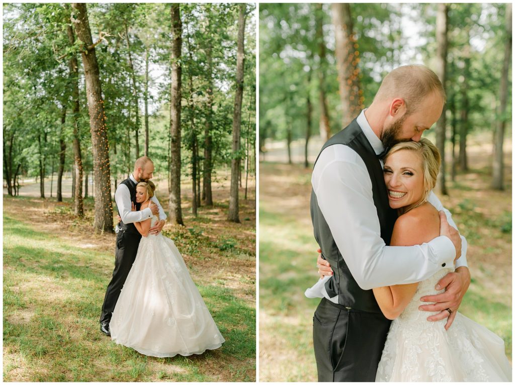 bride and groom hugging South Carolina Catholic wedding outdoor 