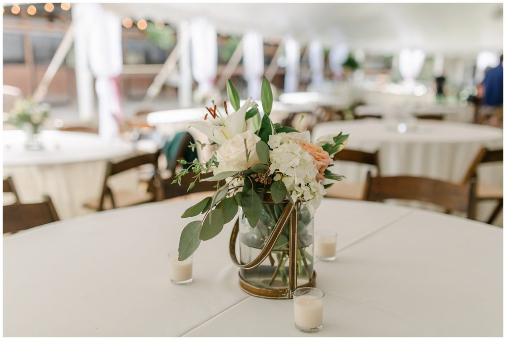 outdoor wedding reception floral centerpiece