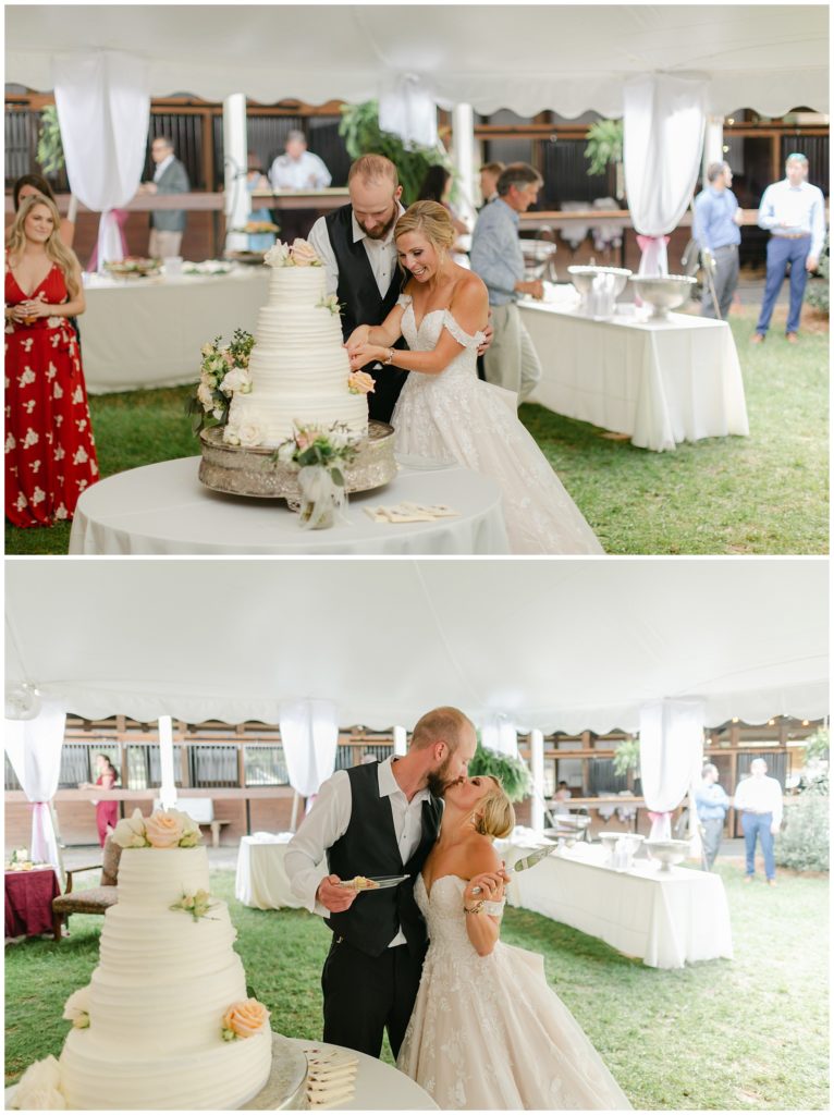 bride and groom wedding cake cutting