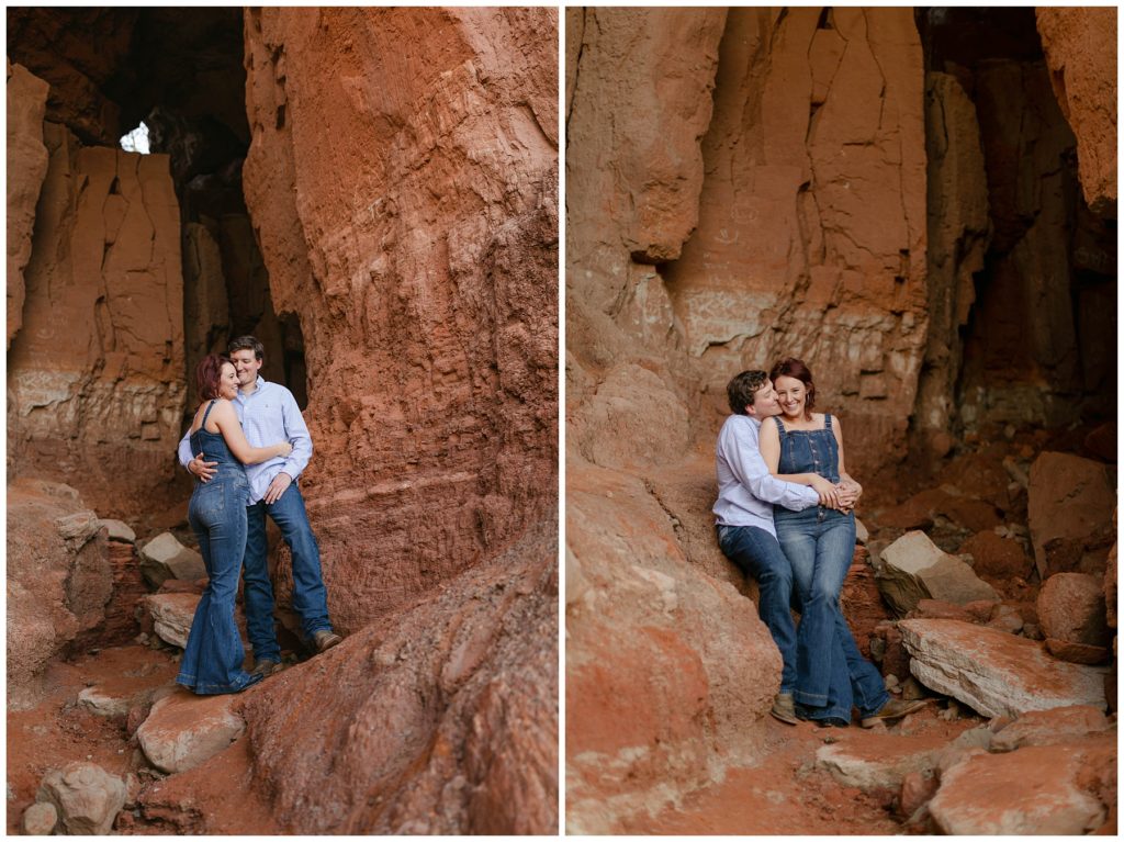 Couple cuddling in canyon caves