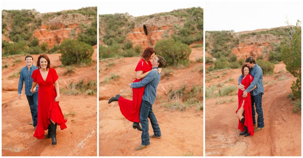 Couple embracing in Texas engagement