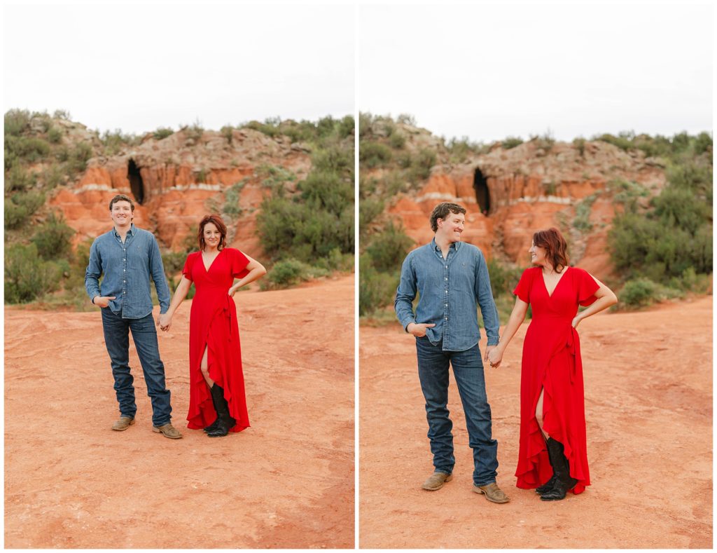engaged couple holding hands in Palo Duro Canyon Texas engagement