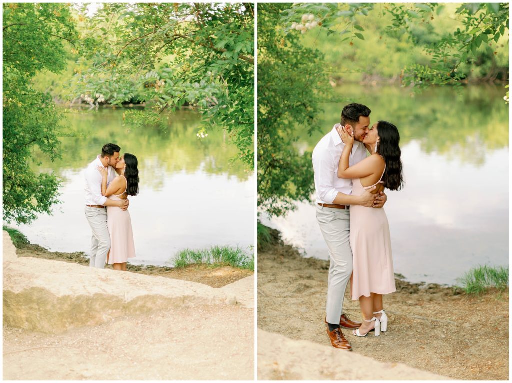 Couple kissing by lake