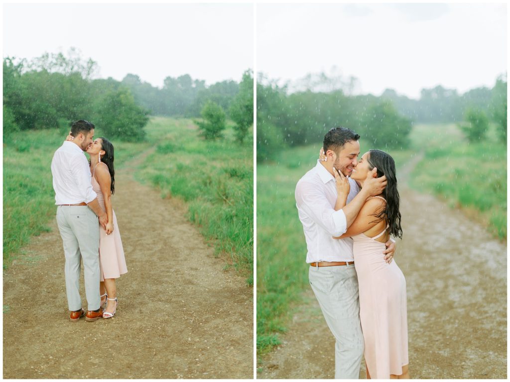 couple kissing in the rain Couple kissing in the rain in Arbor Hills Nature Preserve Engagement