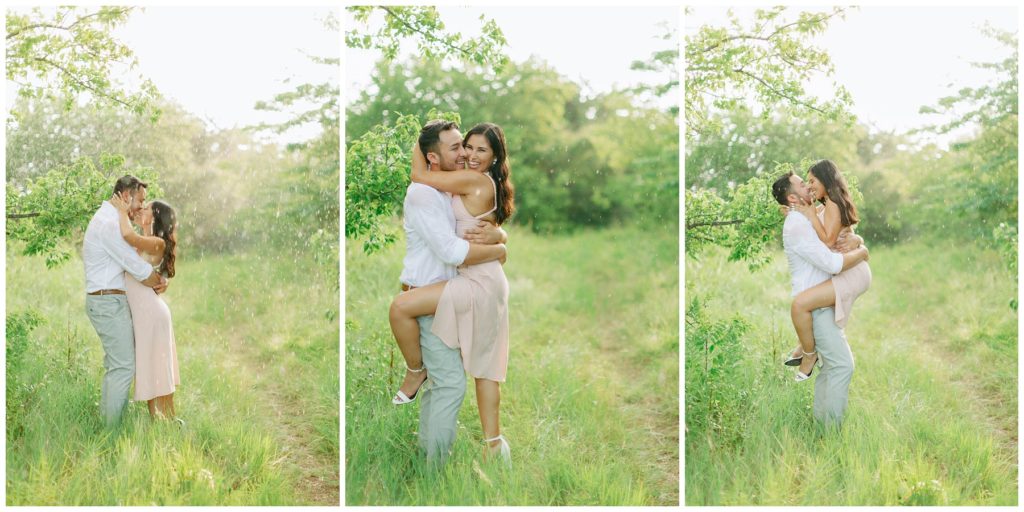 Couple kissing in the rain Couple kissing in the rain in Arbor Hills Nature Preserve Engagement